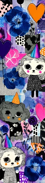 Free kawaii cats bookmark featuring a cute cat at a birthday party